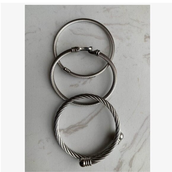 Silver Cable Twisted Wired  Bracelet  Three pieces Set Silver  Plated - Picture 1 of 6